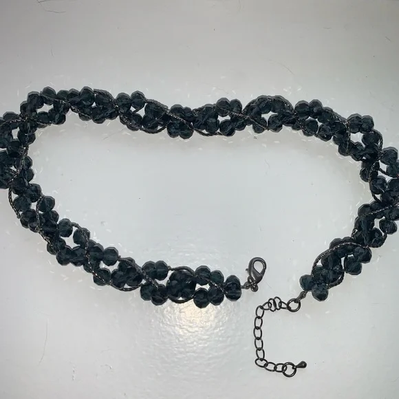 Smokey blue grey beaded chunky decorative statement necklace - Picture 2 of 8